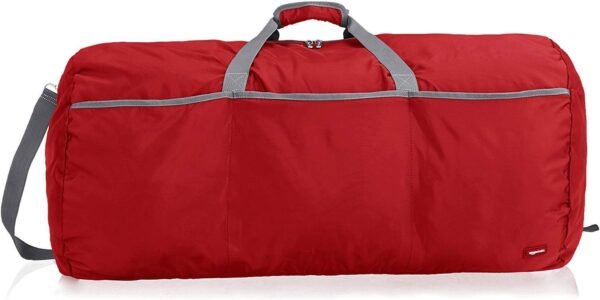 Amazon Basics 100L Nylon Duffel Bag with Multiple Zippered Pockets, Lightweight yet Durable, 50-Pound Weight Capacity, Red, 32.5 x 17 x 17 inches